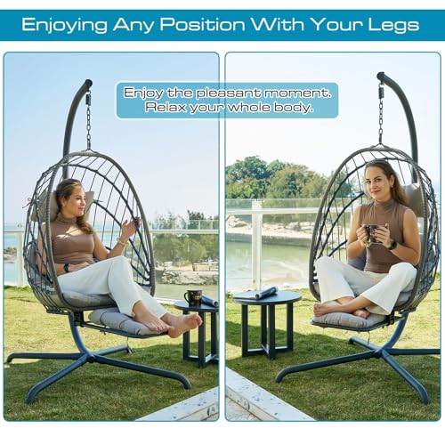 Hanging Egg Chair with Stand and Leg Rest Rattan Wicker Swing Hammock Chair T813