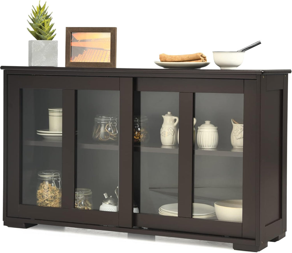 Stackable Buffet Cabinet with Sliding Tempered Glass Doors, Grey X4754