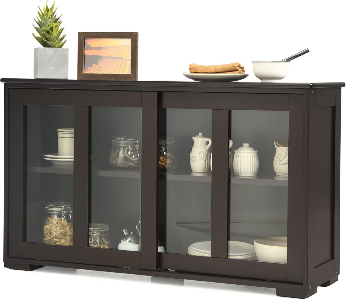 Stackable Buffet Cabinet with Sliding Tempered Glass Doors, Grey X4754