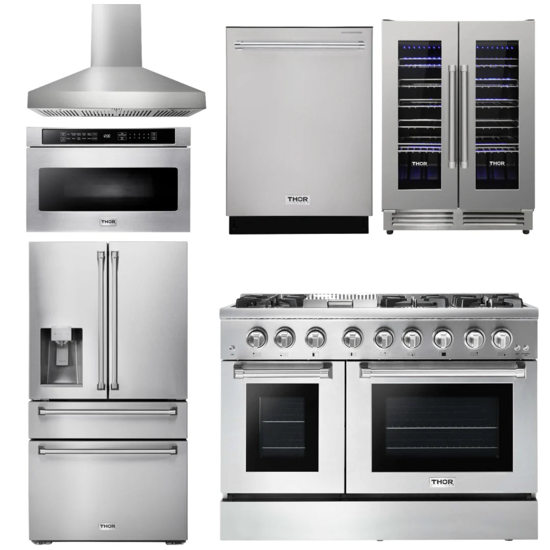 48 Dual Fuel Range, Range Hood, Refrigerator, Dishwasher, Microwave, Wine Cooler V14080