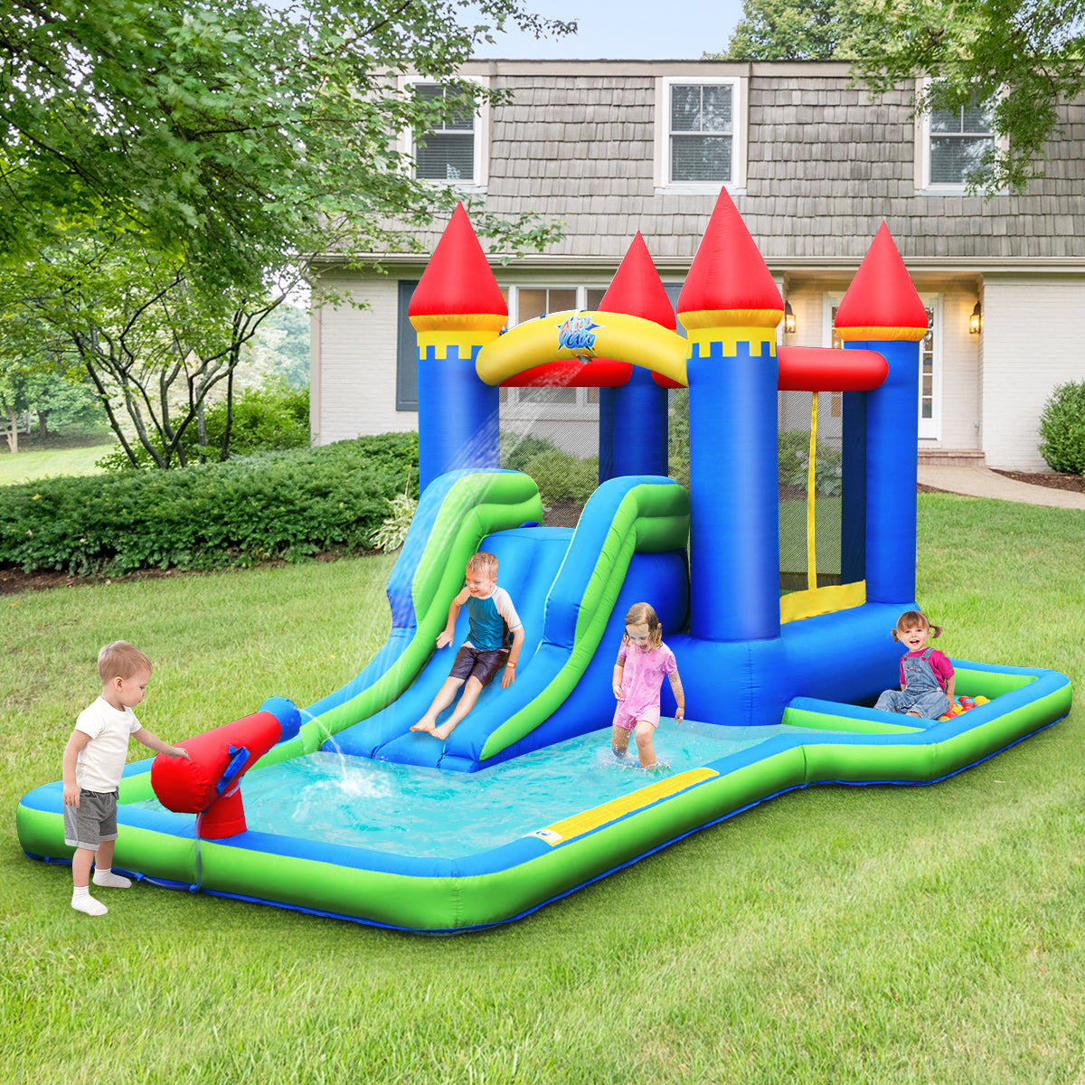 Inflatable Castle Bounce House Slide Water Park Ball Pit with 550W Blower K146052