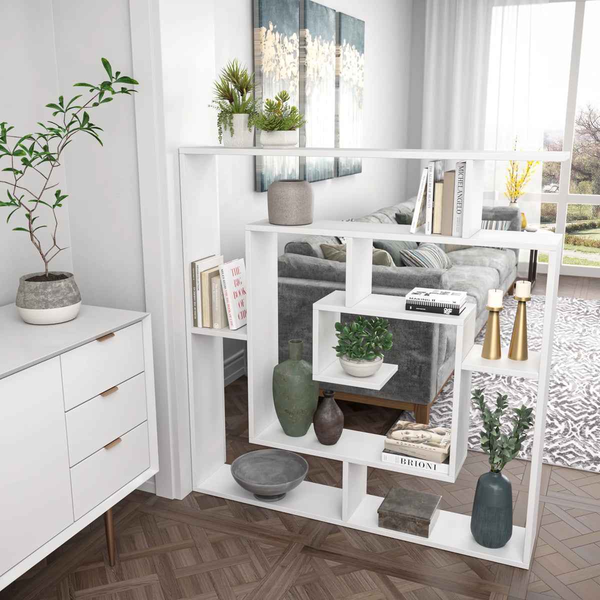 4 Tier White Modern Bookcase V96500