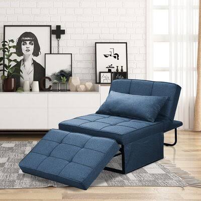 Navy Blue Linen Armless Sleeper Sofa Bed F5799