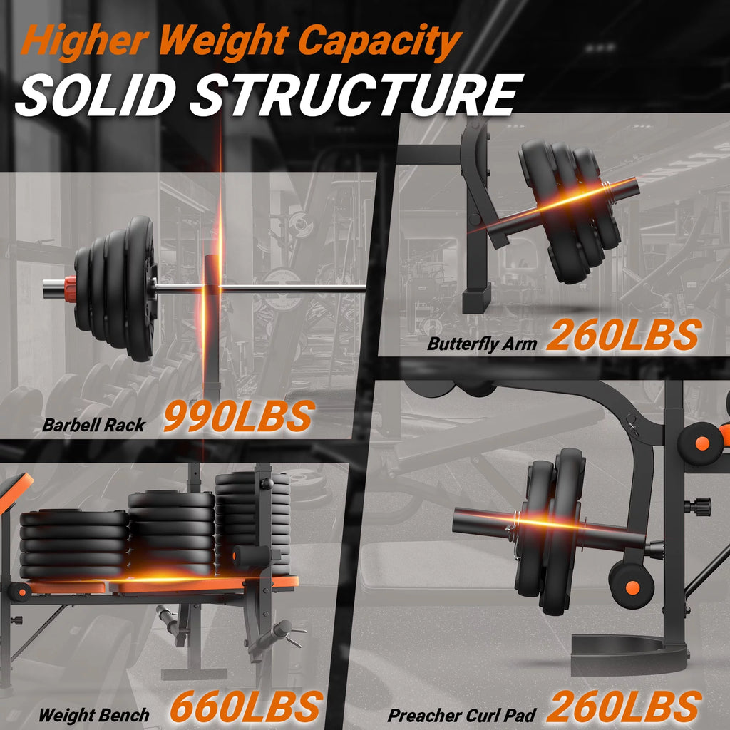Adjustable Weight Bench with Barbell Rack and Leg Developer K591318