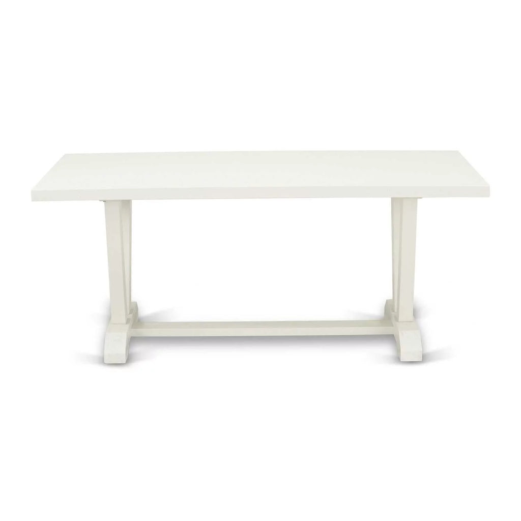 Kitchen Table with Linen White Top and Wooden Legs Y396983