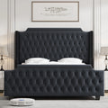 Queen Size Off-white Velvet Upholstered Bed Frame with Headboard and Footboard E4387