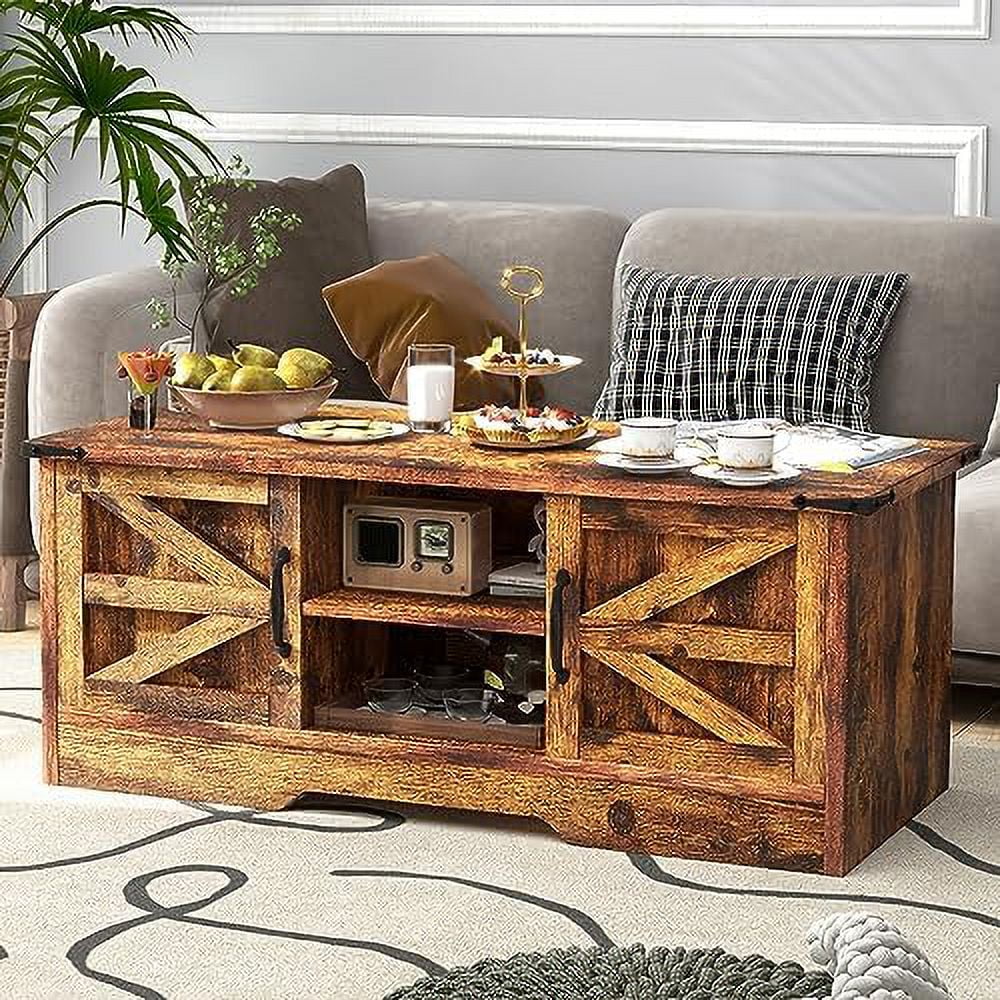 White Coffee Table with Barn Doors A381354