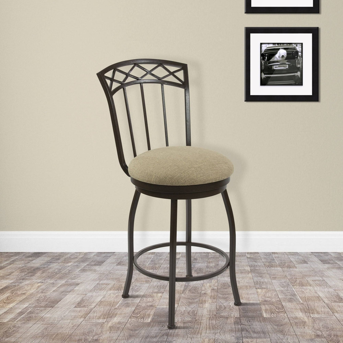30x22 Bar Height Metal Swivel Barstool in Geneva Pepper Fabric and Matte Black Finish M6843